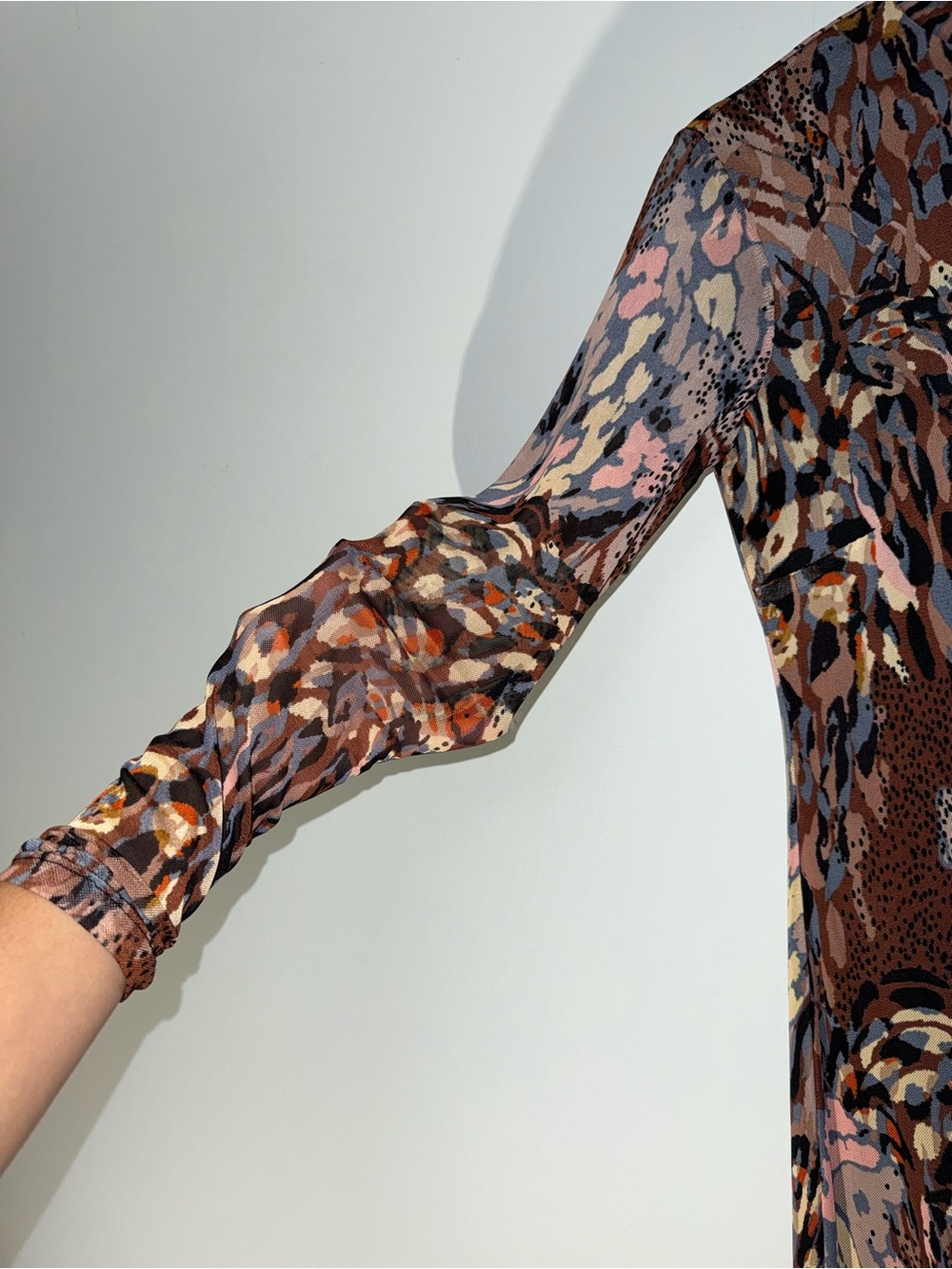 Long Sleeve Abstract Animal Print Midi Dress in Brown - Picture 3 of 9